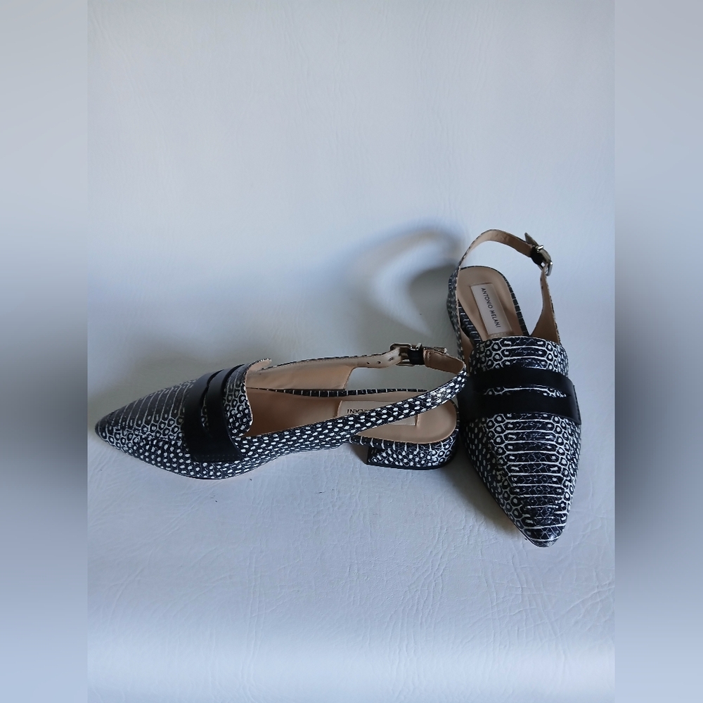 ANTONIO MELANI Black and White Patterned Slingback Flats Sz6.5M